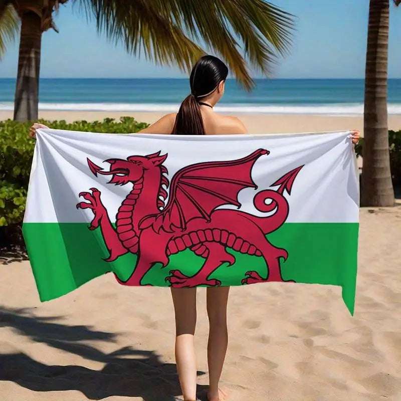 Welsh Flag Beach Towel Large 130cm X 80cm for Beach Holiday Gym Picnic Big Bath Towel Blanket Quick-Dry Microfiber Absorbent Towel FoneFunShop