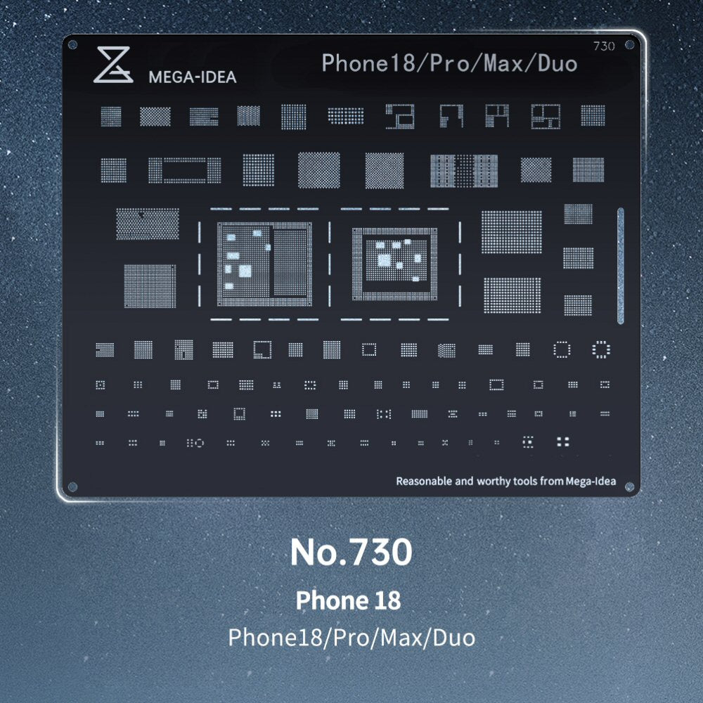 Mega-Idea Reballing Stencil for iPhone 18 Pro / Pro Max / Duo - Black No 730 Stencil FoneFunShop