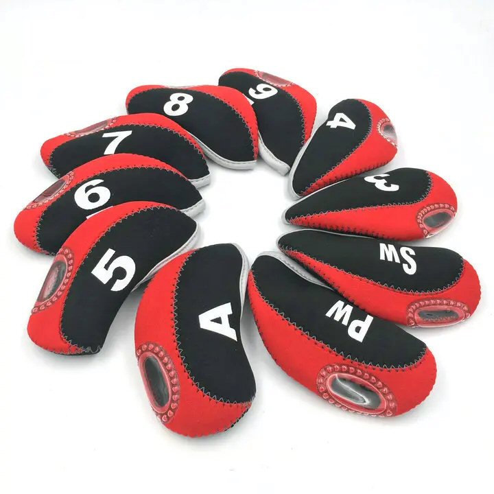 Golf Club Iron Head Covers Protector Headcover Set with Window in Red 10 Pcs Golf Accessorise FoneFunShop