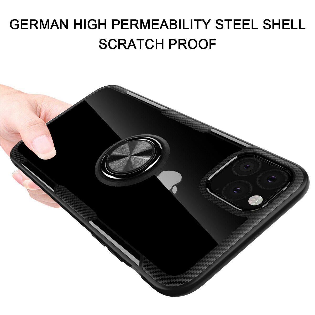 Case For iPhone 11 Pro Blue Slim Clear Cover With Magnetic Ring Holder Stand Case Cover FoneFunShop