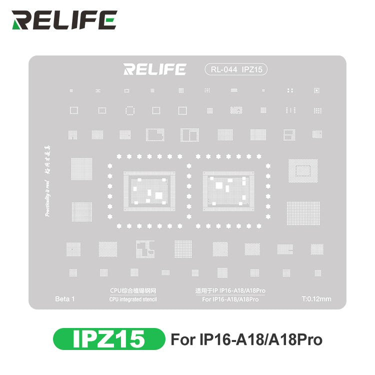 Reballing Stencil For iPhone 16 A18/A18Pro IC CPU 0.12mm Relife RL-044 IPZ15 Stencil FoneFunShop
