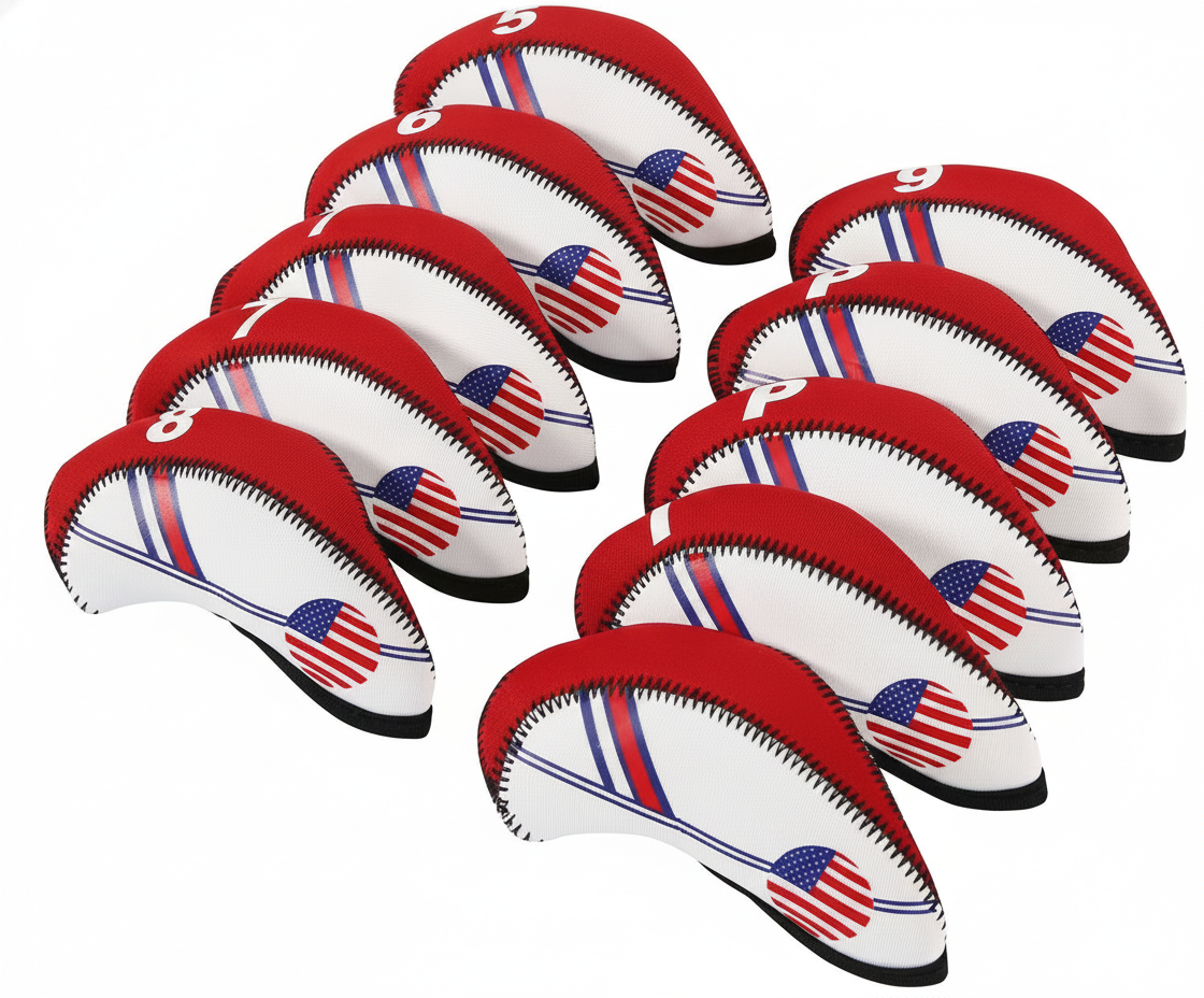 Golf Club Iron Head Covers Protector Headcover Set USA in Red 10 Pcs Golf Accessorise FoneFunShop