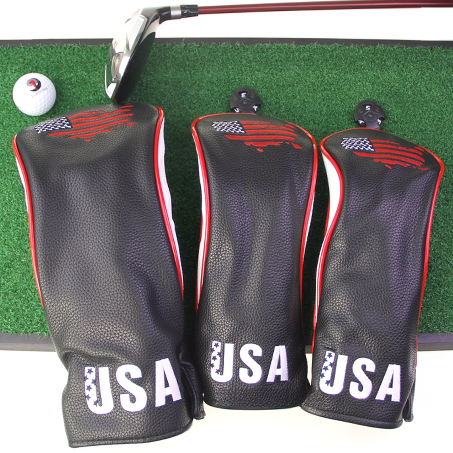USA Flag Covers Driver 1 3 5 Headcovers 3Pcs Black Golf Accessorise FoneFunShop