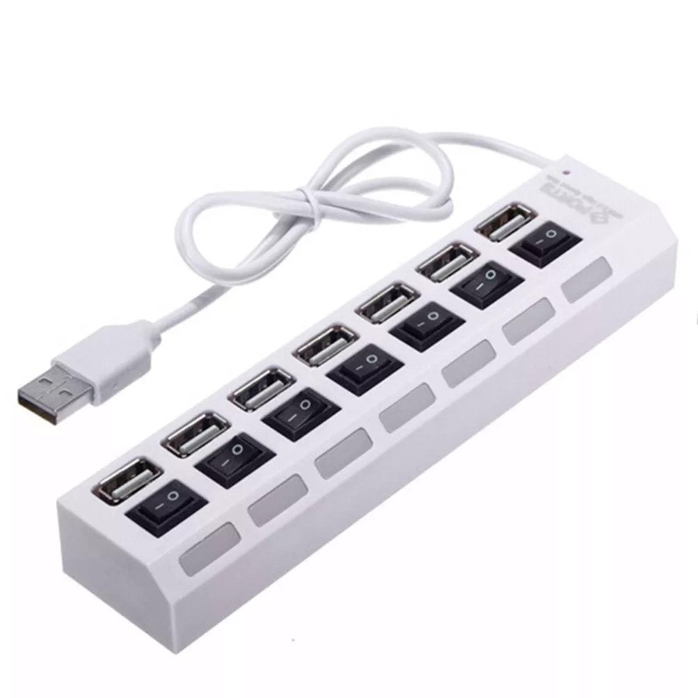 USB Hub 7 Ports With Individual On/Off Switches in White USB Hub FoneFunShop