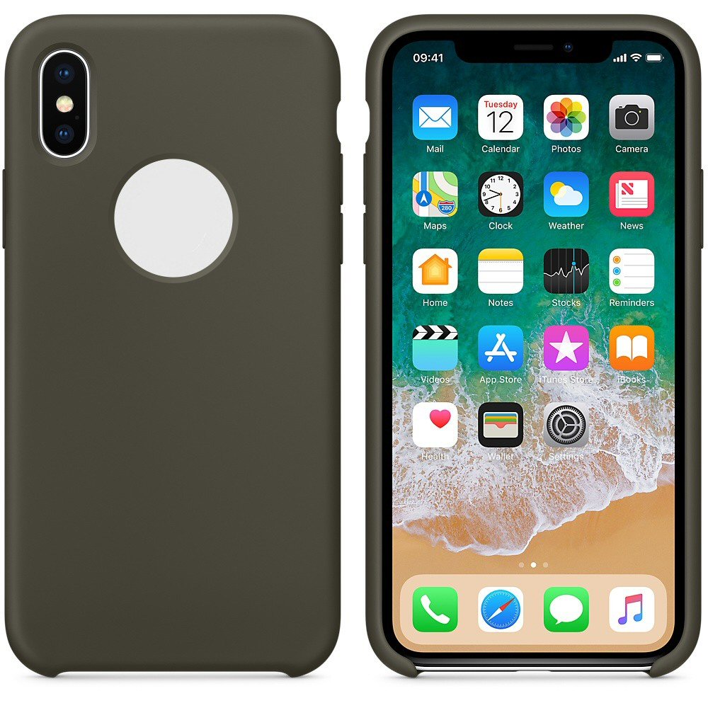 Case For iPhone X Smooth Liquid Silicone Dark Olive Case Cover FoneFunShop