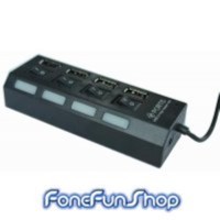 USB Hub 4 Ports With Individual On/Off Switches in Black FoneFunShop