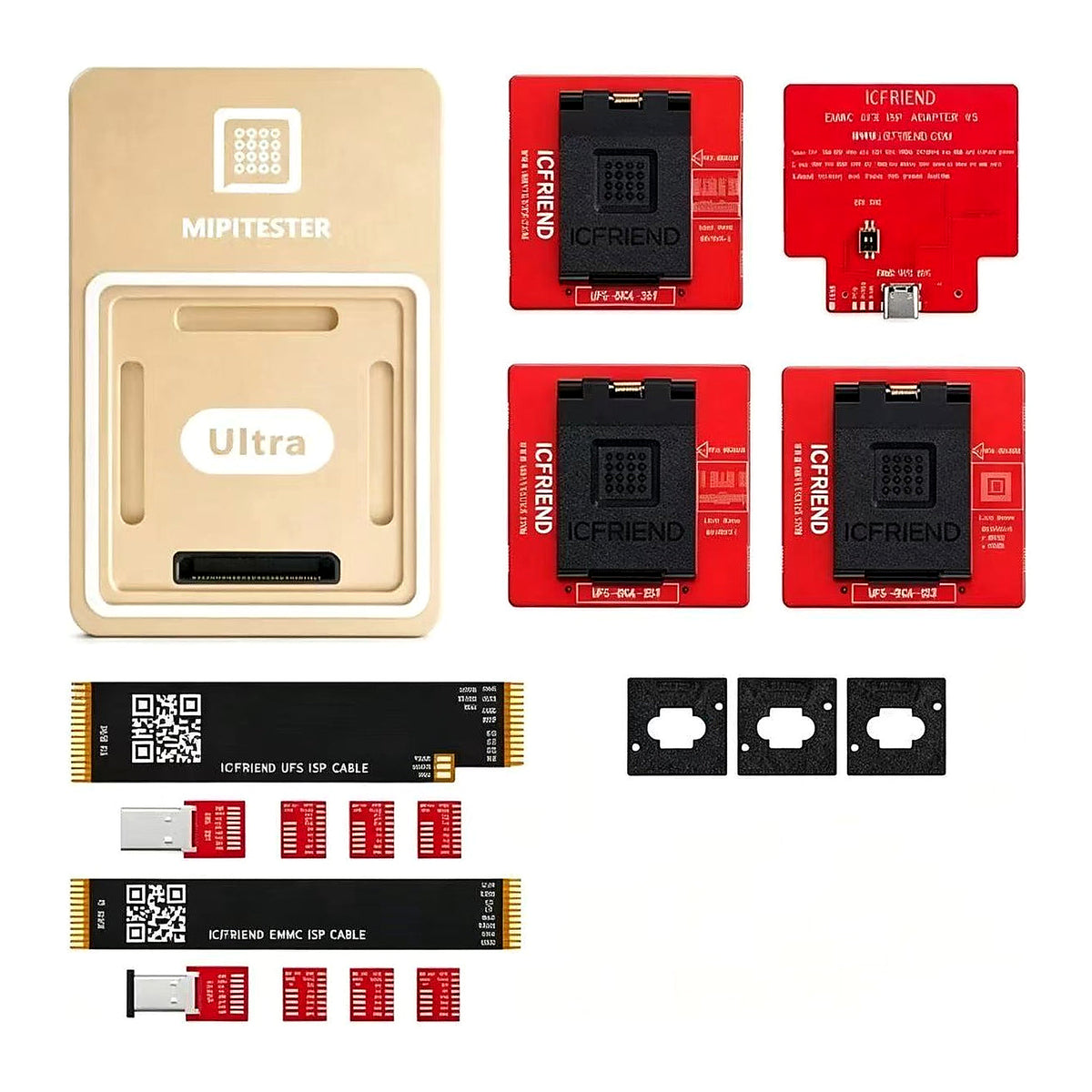 MiPiTester Ultra Box full kit with ICFriend UFS BGA153 BGA254 BGA297 sockets, eMMC UFS ISP adapter and ISP cables