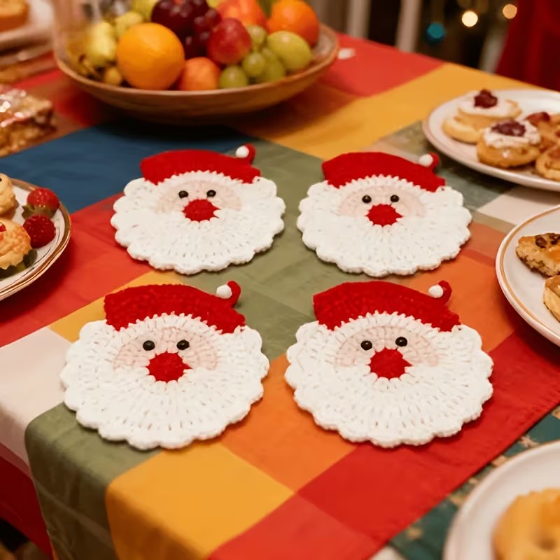 Handmade Crochet Christmas Coasters Holiday Table Decoration Drink Mats - 4PCS Christmas FoneFunShop