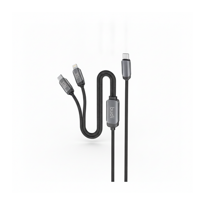 Budi 1.2M USB-C to USB-C and 8Pin Cable 2 in 1 100W PD Braided - angled left view
