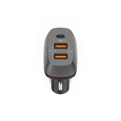 Budi Car Charger 3 Port 2 USB-A QC3.0 and USB-C PD 20W Zinc Alloy - front view