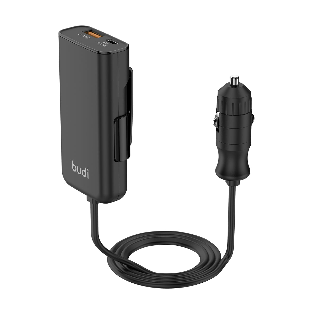 Budi 118W Car Charger PD 100W USB-C and QC 18W USB-A 1.5M Cable Car Charger FoneFunShop