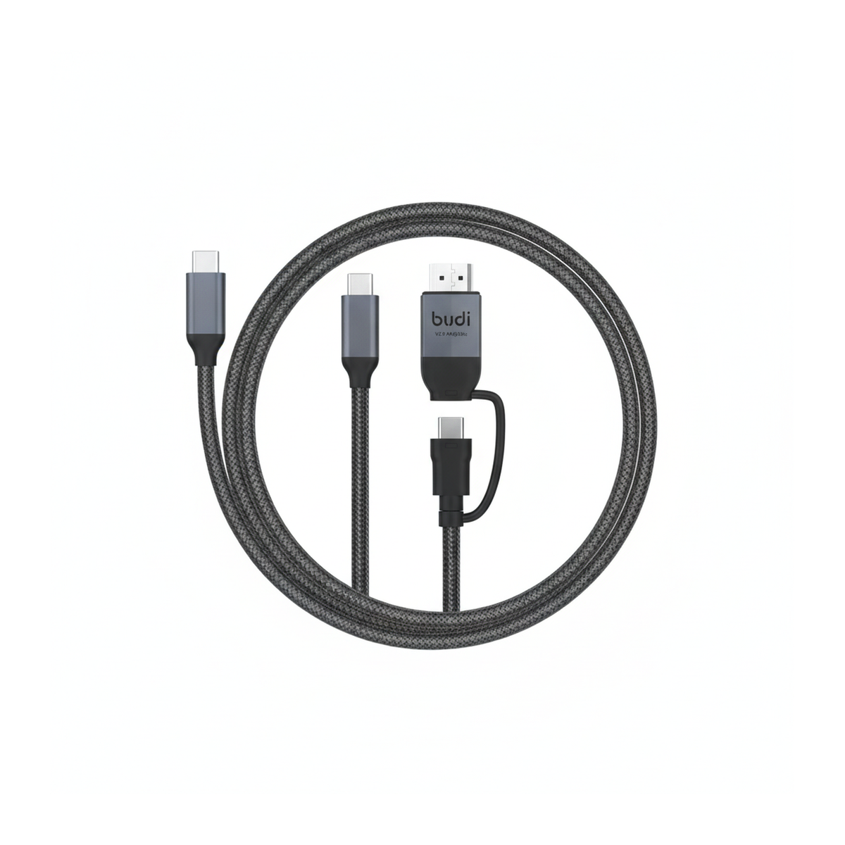 Budi USB-C to USB-C and 4K HDMI Cable 2M Braided 10Gbps 65W Charging - top view