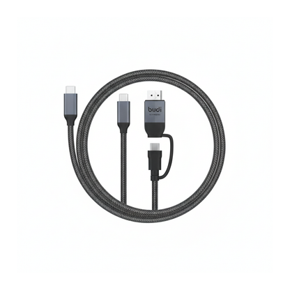 Budi USB-C to USB-C and 4K HDMI Cable 2M Braided 10Gbps 65W Charging - top view