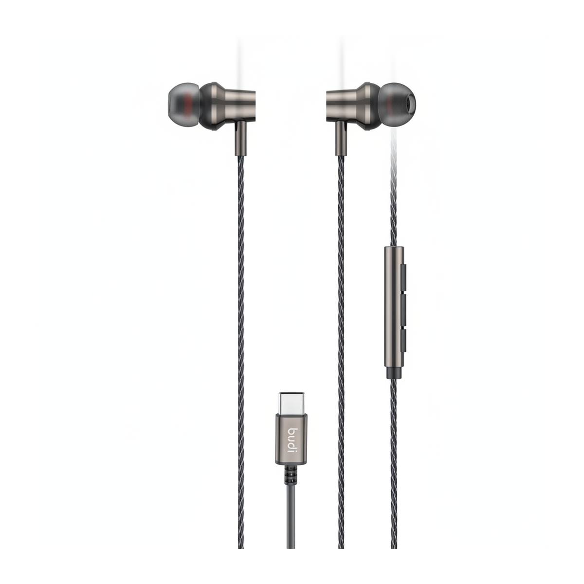 Budi EP79TB USB-C Metal Earphones True Sound with Mic 1.2M - top view