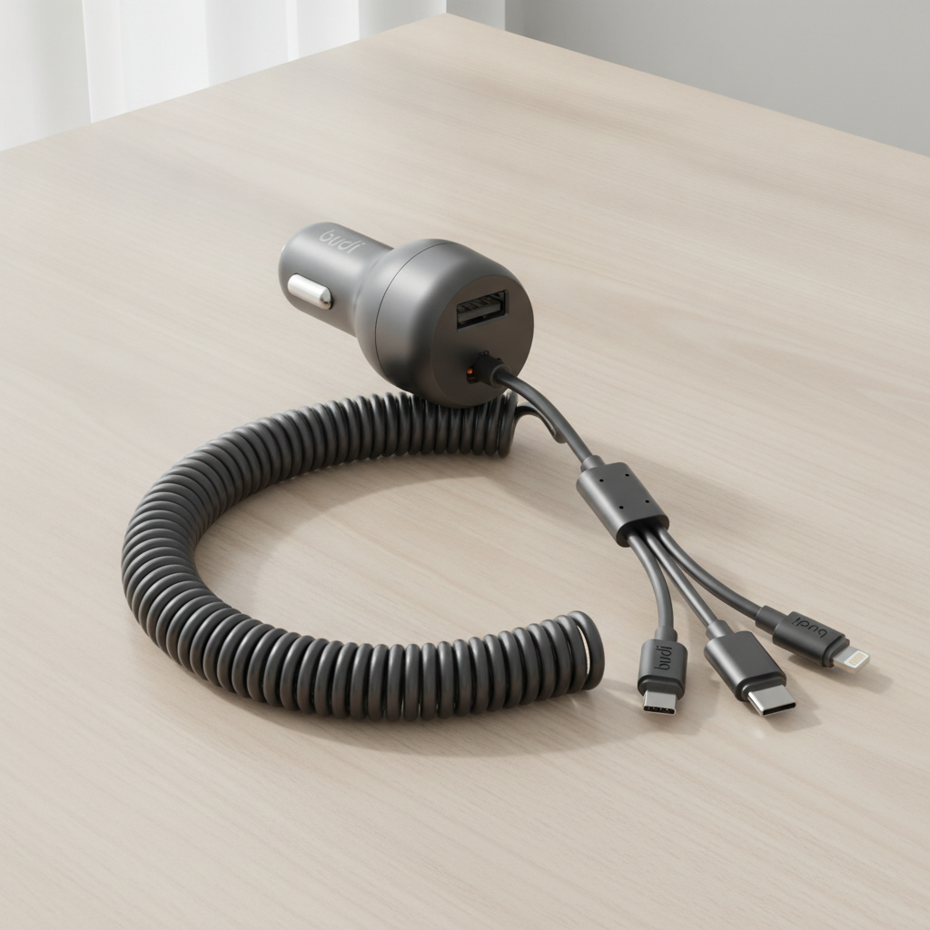 Budi 35W Car Charger with Spring Retractable 3 in 1 Cable PD 20W - lifestyle