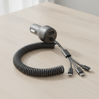Budi 35W Car Charger with Spring Retractable 3 in 1 Cable PD 20W - lifestyle