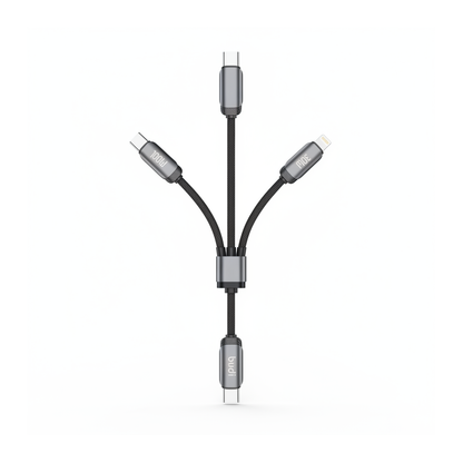 Budi 1.2M USB-C to USB-C and 8Pin Cable 2 in 1 100W PD Braided - front view
