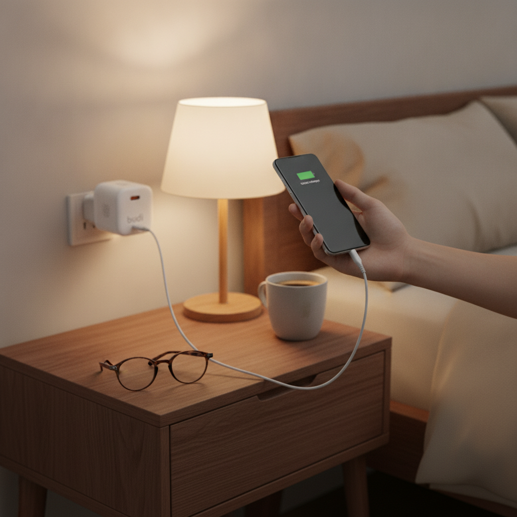 Budi 67W GaN USB-C Compact Wall Charger UK Plug PD Fast Charging - in use 2