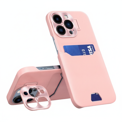 Case For iPhone 14 Pro Max in Pink Card Holder Lens Protector Stand Case Cover FoneFunShop
