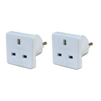 Pack of 2 Travel Adapter UK to EU Mains Plug Convertor - 10amp White 250V (Use UK Plug in Europe) Adapter FoneFunShop