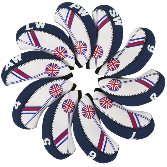 Golf Club Iron Head Covers Protector Headcover Set British in Blue 10 Pcs Golf Accessorise FoneFunShop