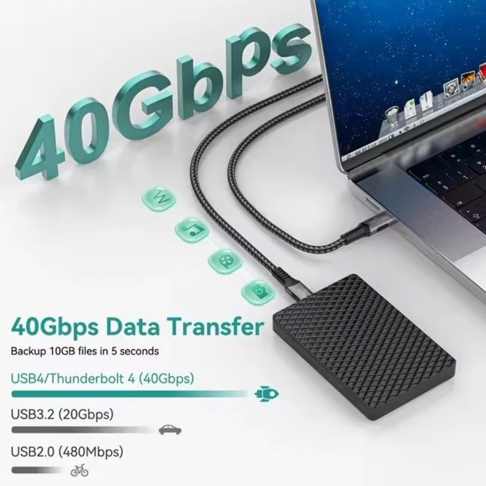 USB-C to USB-C 240W USB4 40Gbps Cable 1.5m Black Cable FoneFunShop