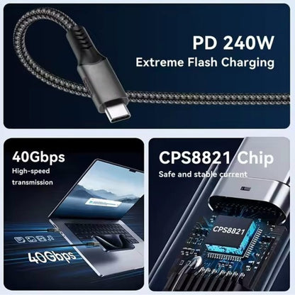 USB-C to USB-C 240W USB4 40Gbps Cable 1.5m Black Cable FoneFunShop
