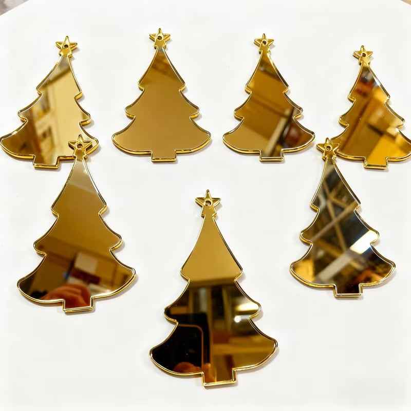 Golden Mirror Acrylic Christmas Tree Ornaments DIY Hanging Decorations - 20PCS Christmas FoneFunShop