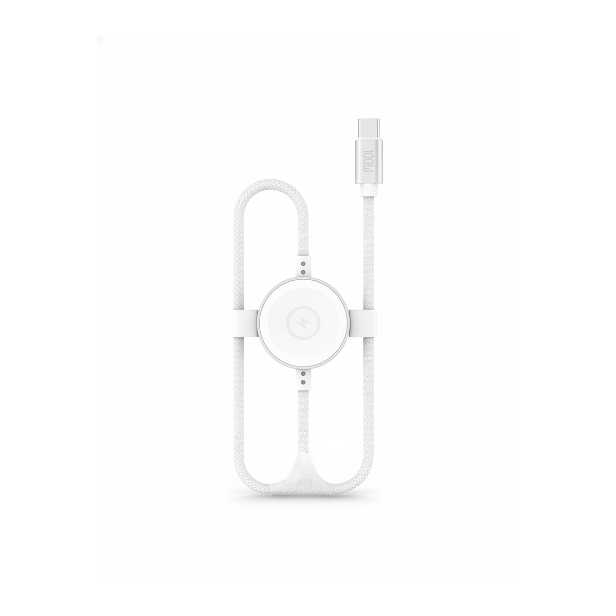 Budi 1.5M USB-C Cable 100W with Magnetic Smart Watch Charger White - front view