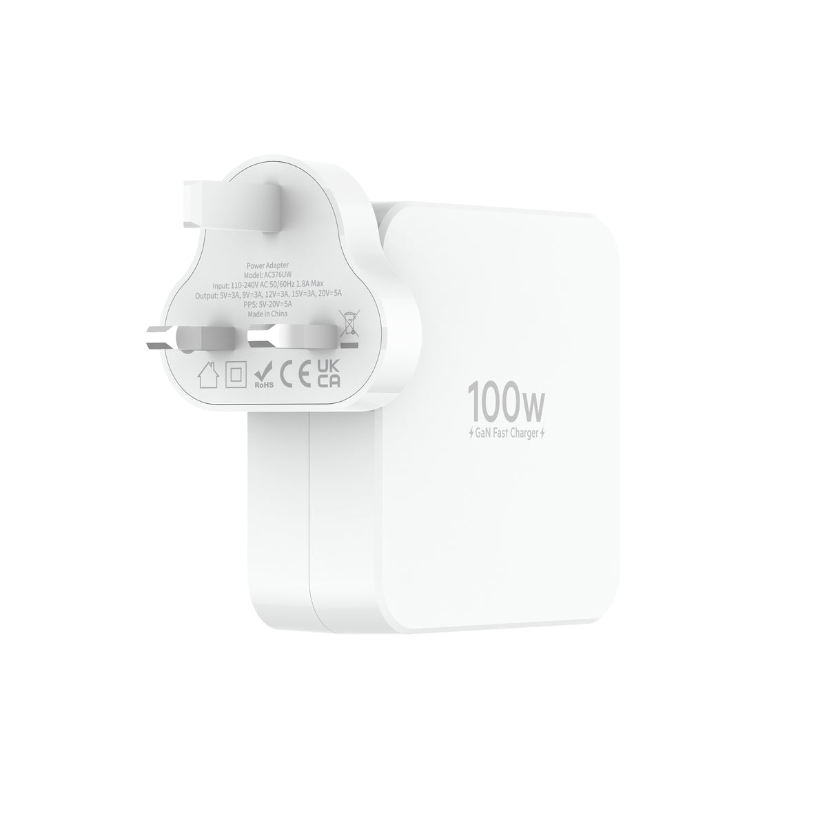 Budi 100W GaN USB-C Wall Charger UK Plug with 2M USB-C Cable Wall Charger FoneFunShop