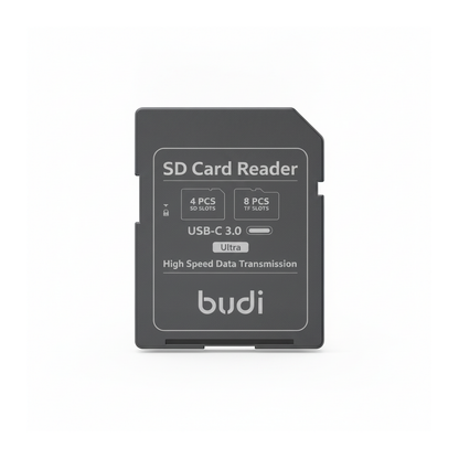 Budi SD Card Reader USB-C 5Gbps with 4 SD 8 TF Slots and 100W Cable Card Reader FoneFunShop