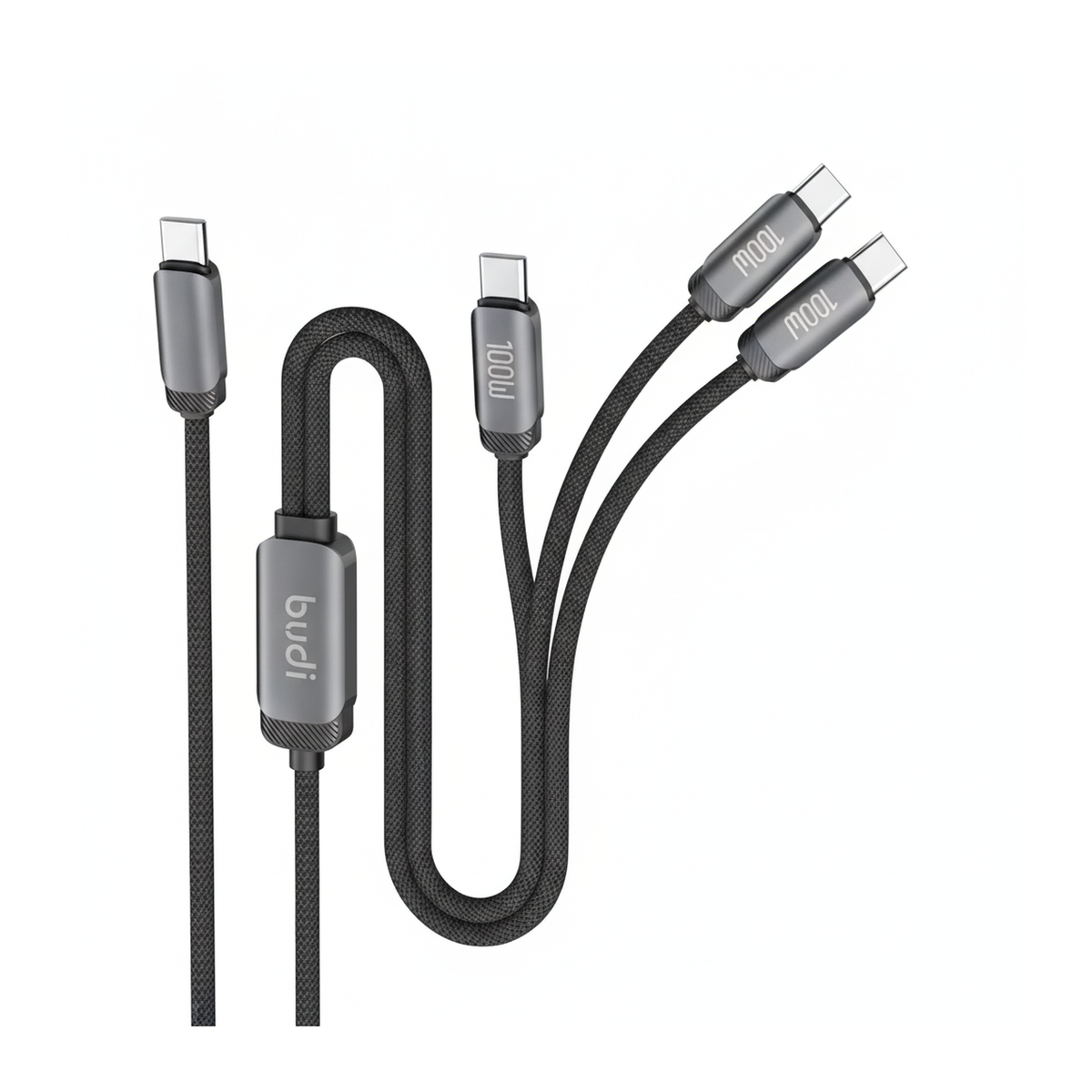 Budi 1.2M USB-C to Dual USB-C Cable 100W PD 2 in 1 Braided - top view