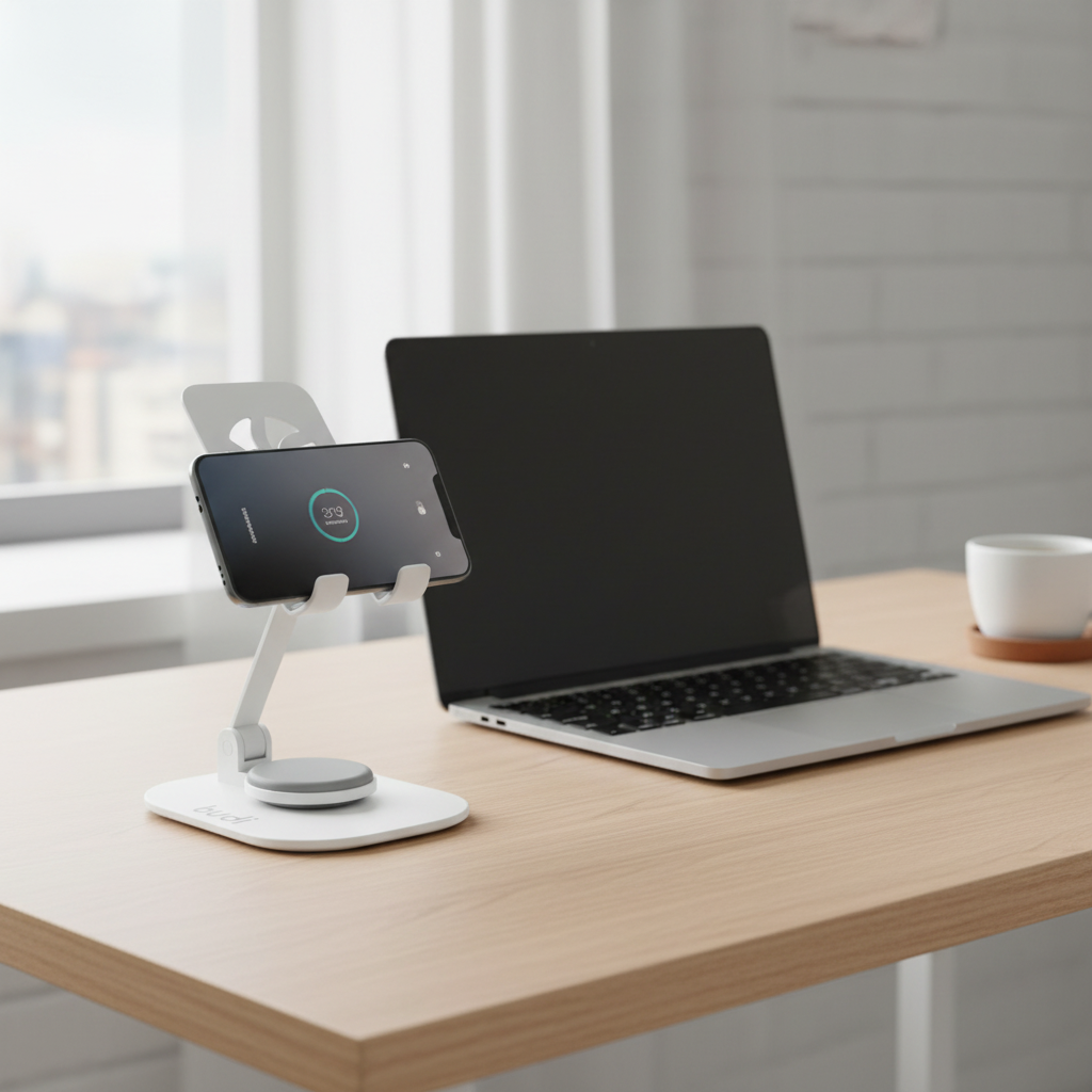 Budi Rotation Folding Metal Desktop Phone Holder White Holder Budi