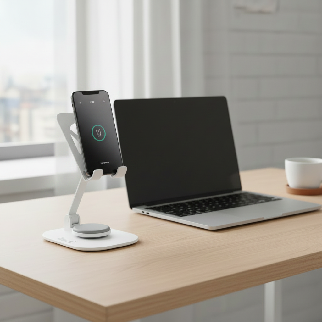 Budi Rotation Folding Metal Desktop Phone Holder White Holder Budi