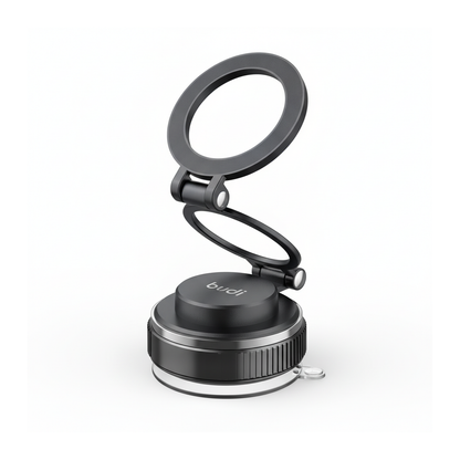 Budi Magnetic Car Phone Mount Foldable Suction Base 360 Rotation - angled left view