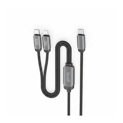 Budi 1.2M USB-C to USB-C and 8Pin Cable 2 in 1 100W PD Braided - top view
