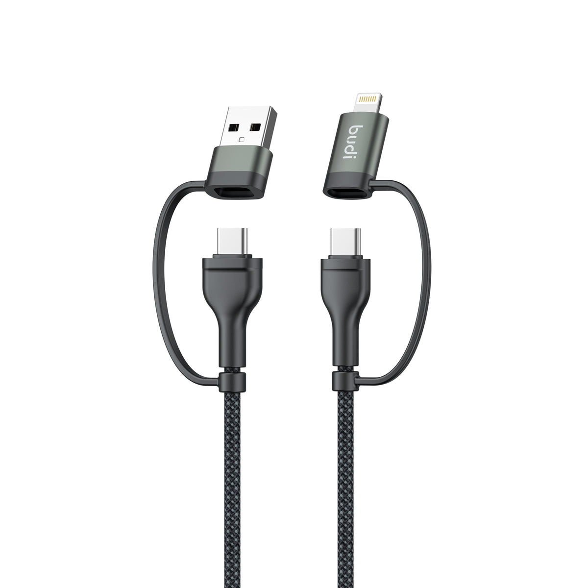 Budi 4in1 USB-C 8Pin USB-A PD65W/PD27W Aluminium Shell Fast Charging Cable Cable FoneFunShop