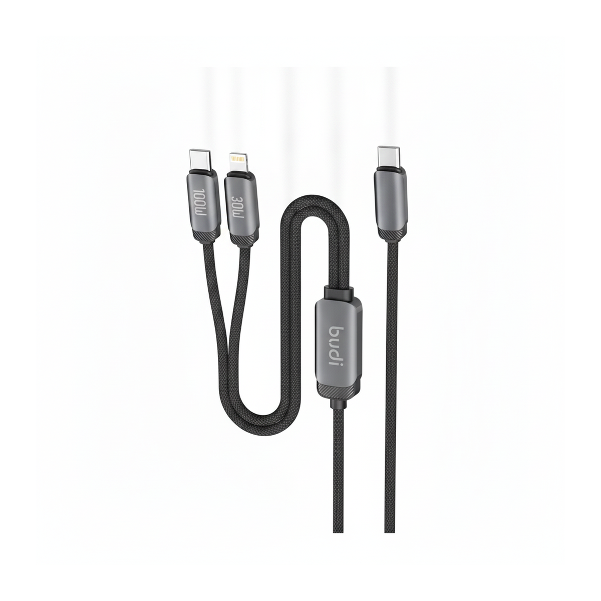 Budi 1.2M USB-C to USB-C and 8Pin Cable 2 in 1 100W PD Braided - angled right view