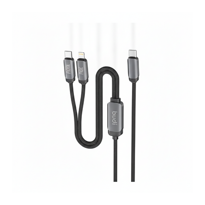 Budi 1.2M USB-C to USB-C and 8Pin Cable 2 in 1 100W PD Braided - angled right view