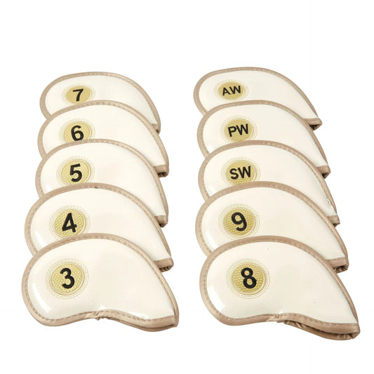 Leather Golf Club Headcovers Irons Set 10 Pcs Club Iron Head Covers in White Golf Accessorise FoneFunShop
