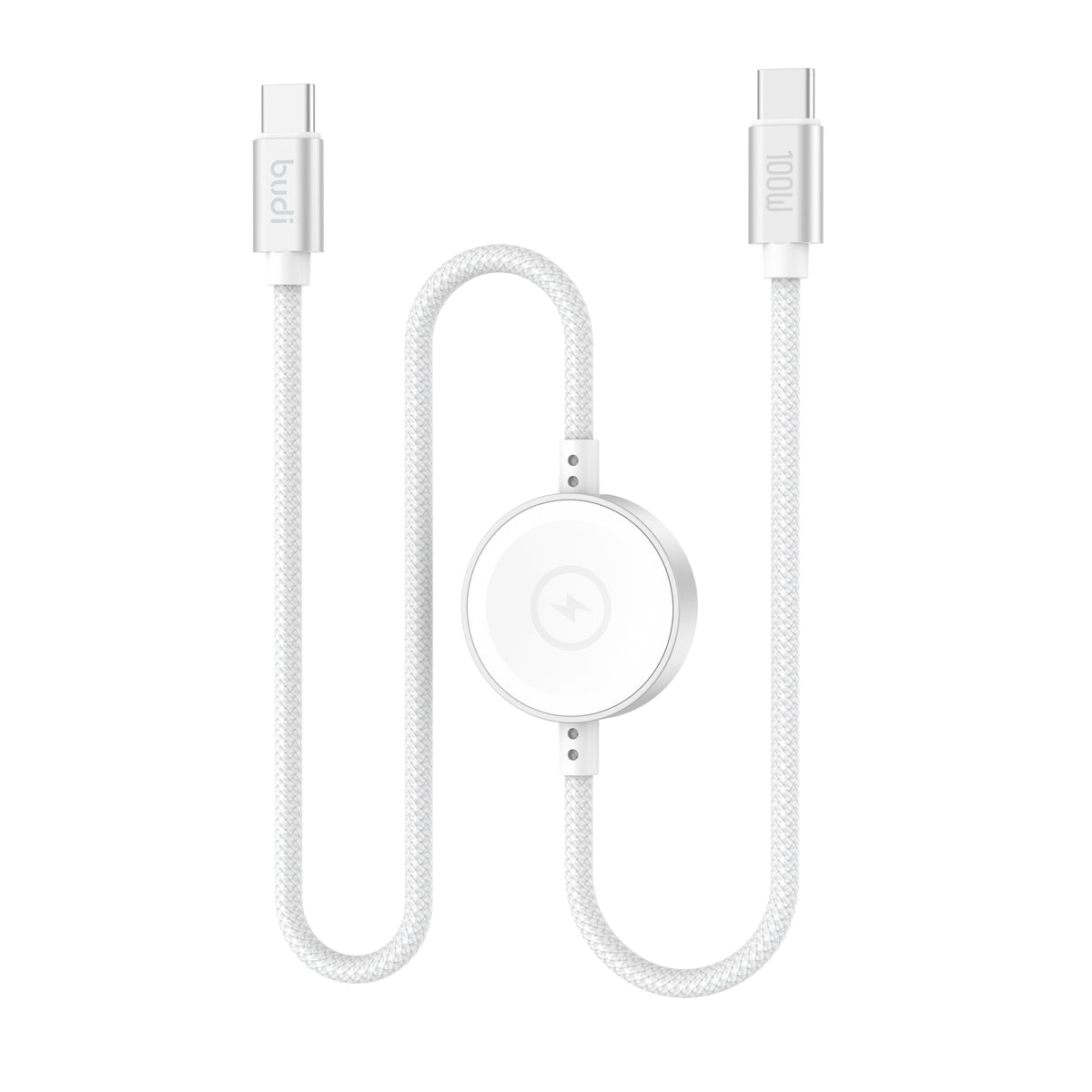 Budi 1.5M USB-C Cable 100W with Magnetic Smart Watch Charger White Cable FoneFunShop