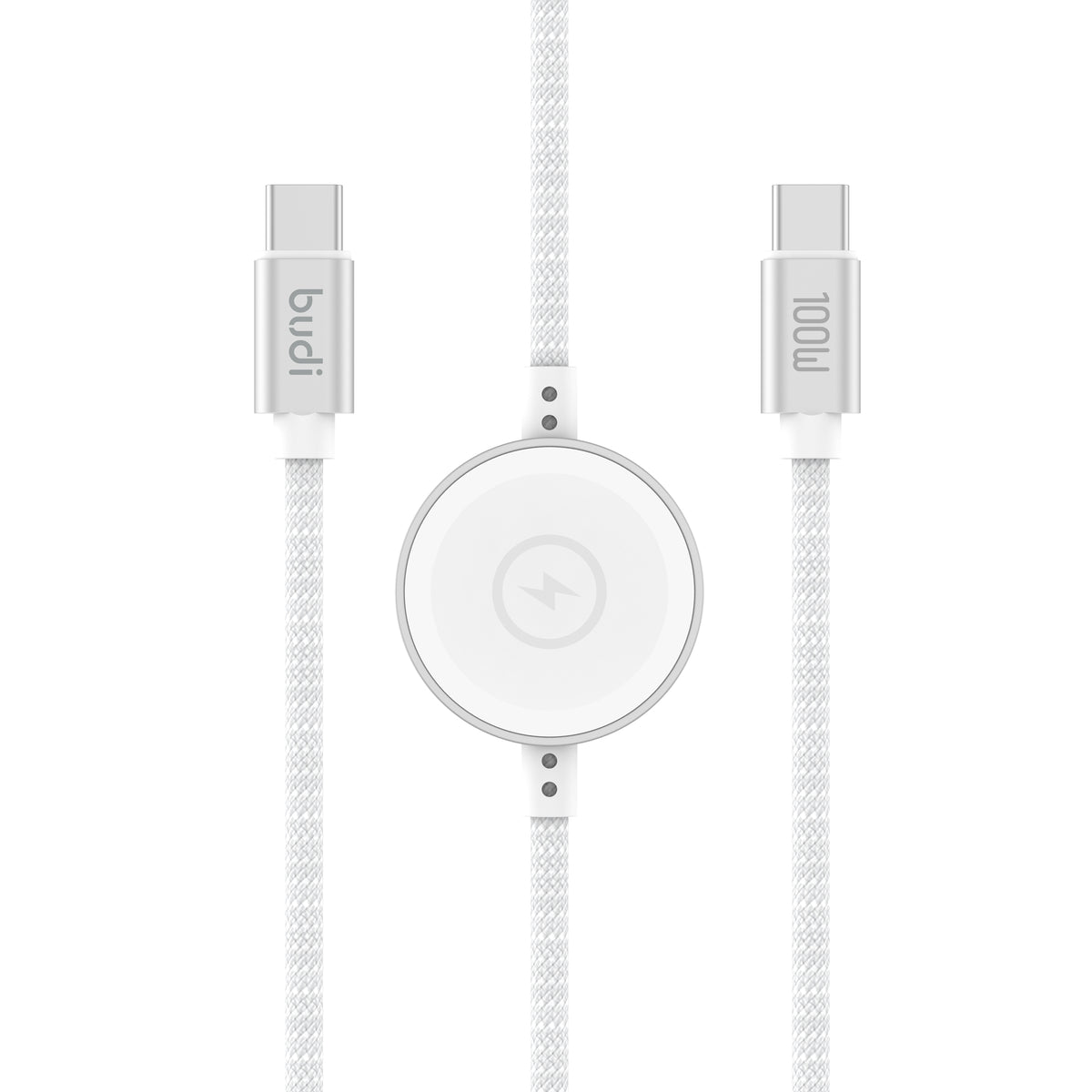 Budi 1.5M USB-C Cable 100W with Magnetic Smart Watch Charger White Cable FoneFunShop