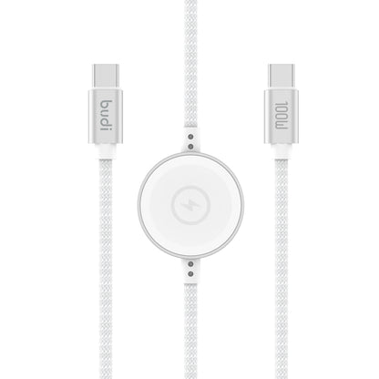 Budi 1.5M USB-C Cable 100W with Magnetic Smart Watch Charger White Cable FoneFunShop