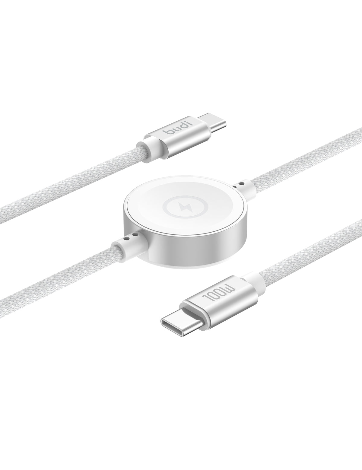 Budi 1.5M USB-C Cable 100W with Magnetic Smart Watch Charger White Cable FoneFunShop