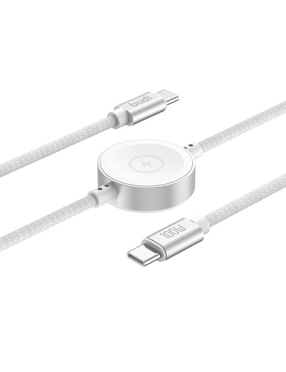 Budi 1.5M USB-C Cable 100W with Magnetic Smart Watch Charger White Cable FoneFunShop