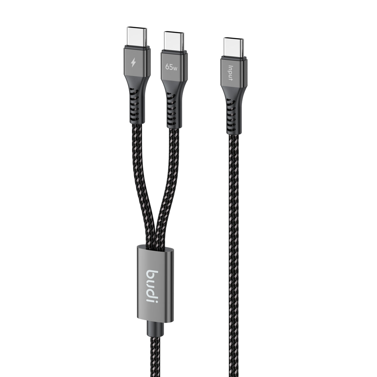 Budi 1.2M PD65W Super Fast Charge Cable Type C to Dual Type C Power Delivery Cable FoneFunShop