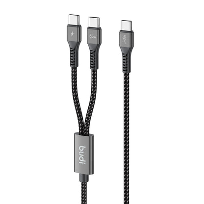 Budi 1.2M PD65W Super Fast Charge Cable Type C to Dual Type C Power Delivery Cable FoneFunShop