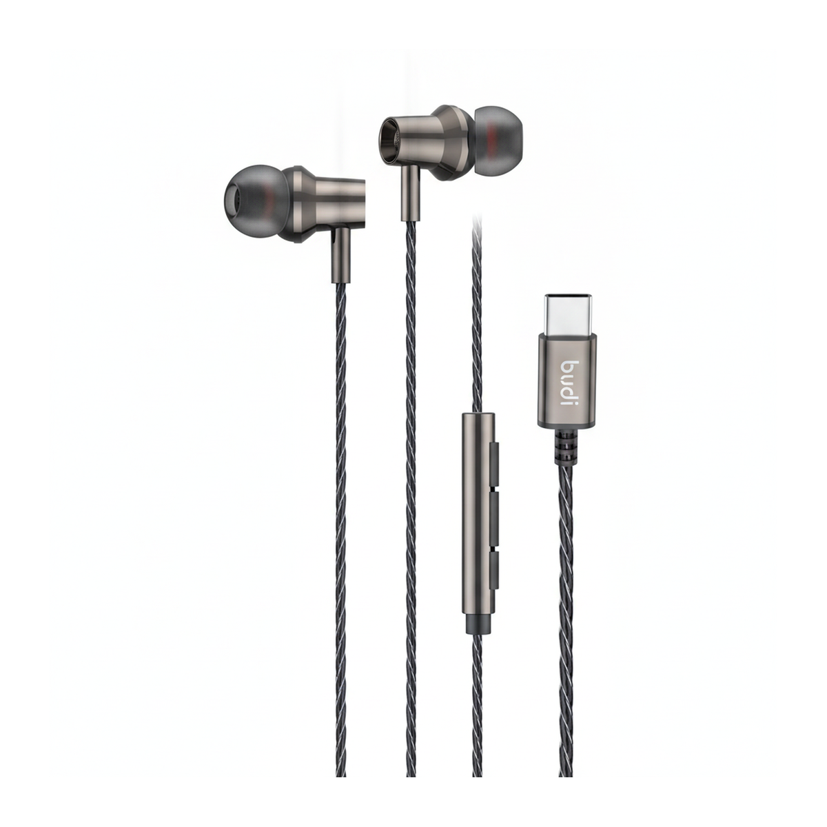 Budi EP79TB USB-C Metal Earphones True Sound with Mic 1.2M - angled left view