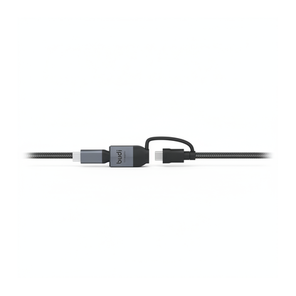 Budi USB-C to USB-C and 4K HDMI Cable 2M Braided 10Gbps 65W Charging - side view