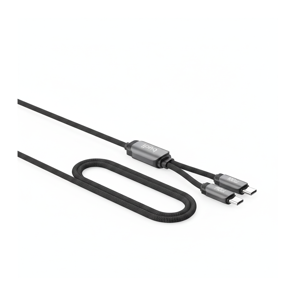 Budi 1.2M USB-C to Dual USB-C Cable 100W PD 2 in 1 Braided - angled right view